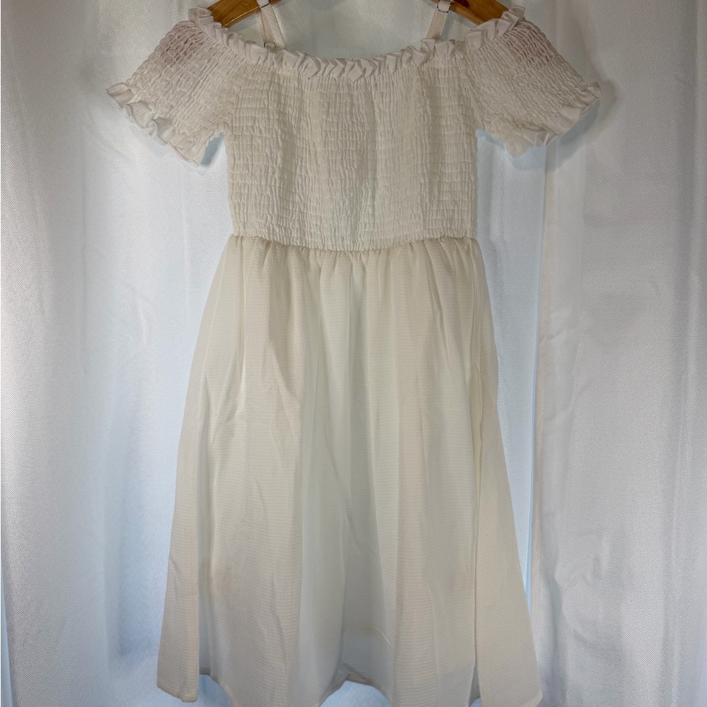 Girls White Off-Shoulder Smocked Dress (8)
